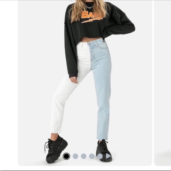 Stevens Color Block Jeans | MOM button fly  Raw Hem High Rise - Picture 2 of 14